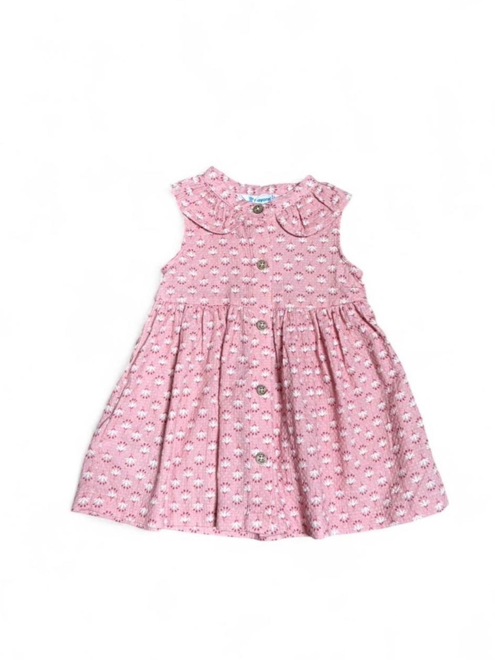 Mayoral Pink Floral Button-Front Dress with Peter Pan Collar